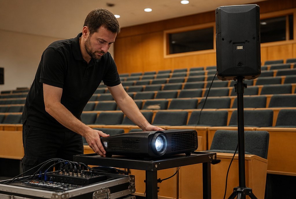 Setting up a projector in a lecture hall
